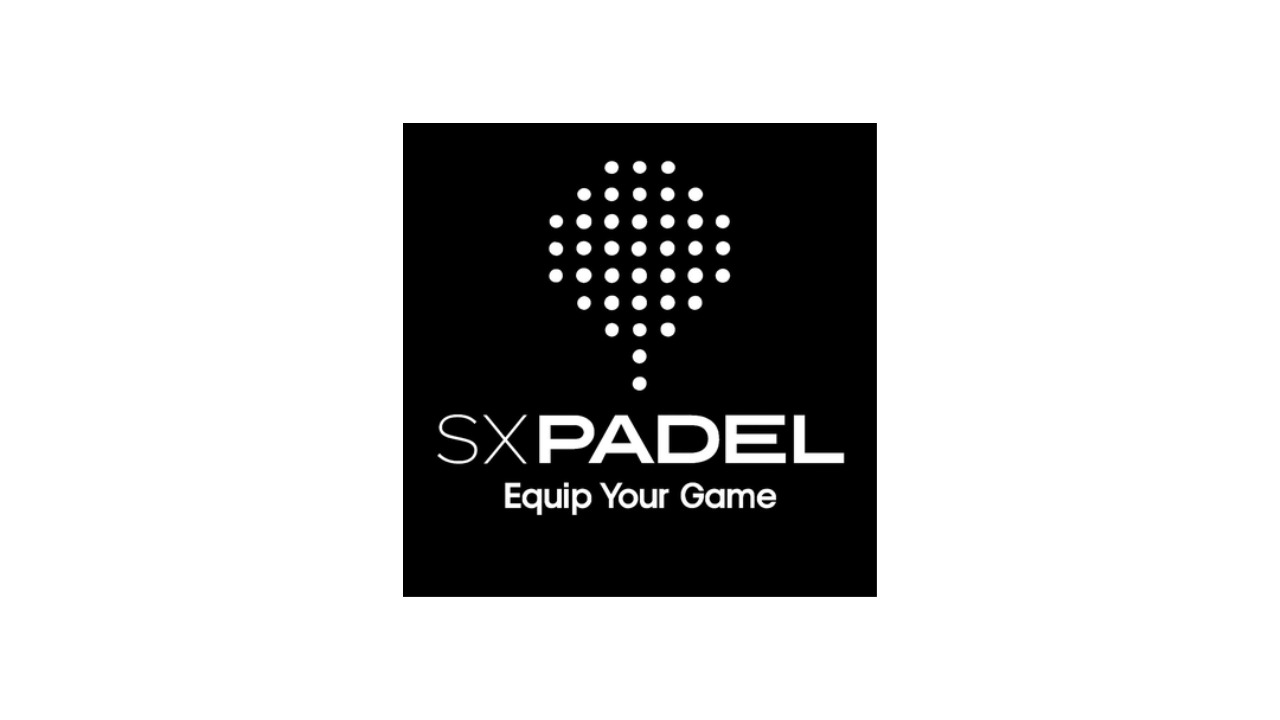 Logo of SX Padel featuring modern &lsquo;SX&rsquo; text alongside a stylised padel racket made from dotted elements.